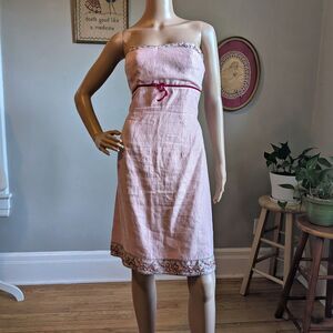 Vintage 90s Mario Balthazar Strapless Pink Dress Empire Waist Linen Midi Size 10